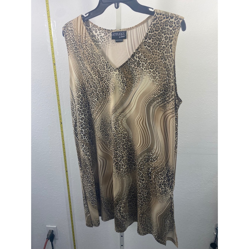 Attitudes by Renee Leopard Abstract Swirl Sleeveless V-Neck Tunic Top Brown Tan